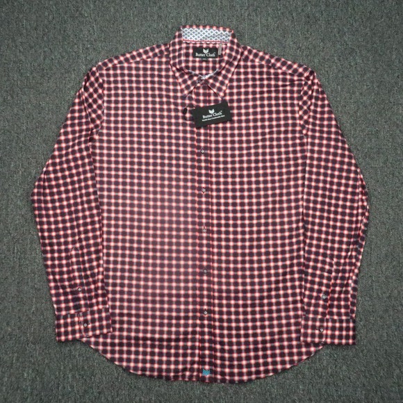 Buttercloth Shirt Mens XXL Red‎ Blue Gingham Plaid Long Sleeve Button NWT
